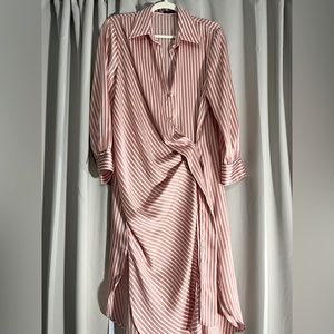 ZARA satin midi pink striped dress size M